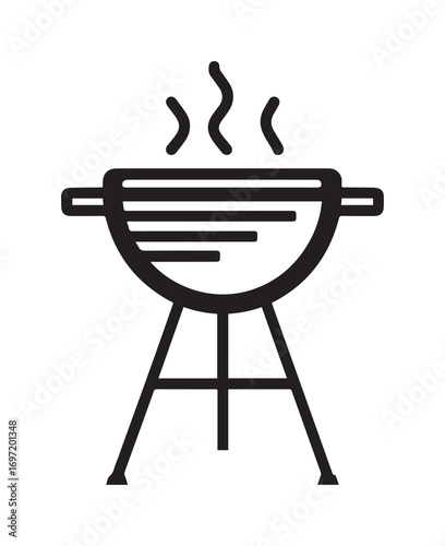 Black and White Line Art Grill Icon with Smoke