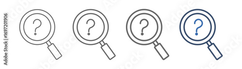 
outline icon set observation with magnifying glass and question mark design
