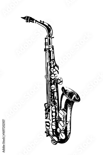 Vector Detailed vector of a golden saxophone instrument.