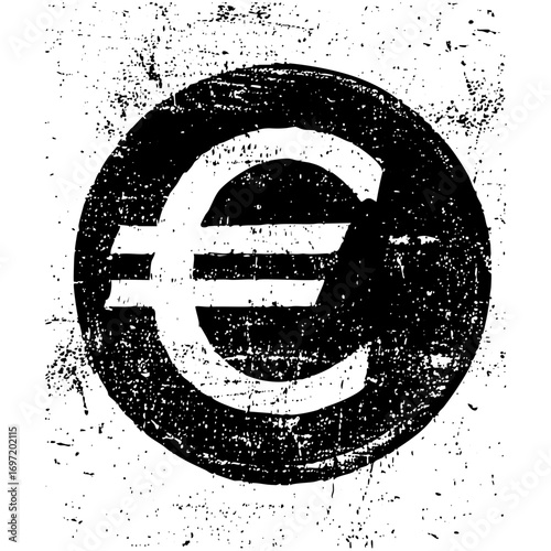 Vector Distressed euro symbol within a circular frame.