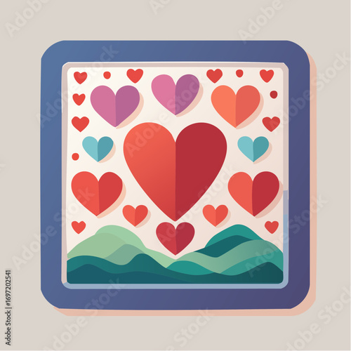 Un tableau contenant de multiples coeurs de tailles et couleurs différentes ,amour, tendresse, cadeau, décoratif, fond blanc uni