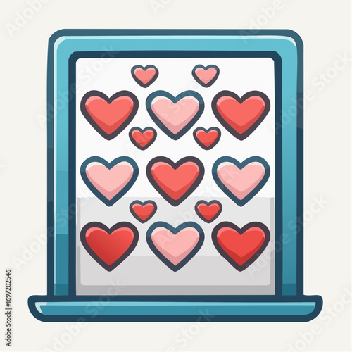 Un tableau contenant de multiples coeurs de tailles et couleurs différentes ,amour, tendresse, cadeau, décoratif, fond blanc uni