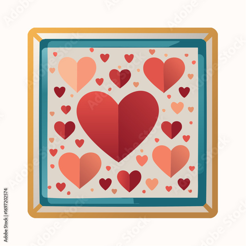Un tableau contenant de multiples coeurs de tailles et couleurs différentes ,amour, tendresse, cadeau, décoratif, fond blanc uni