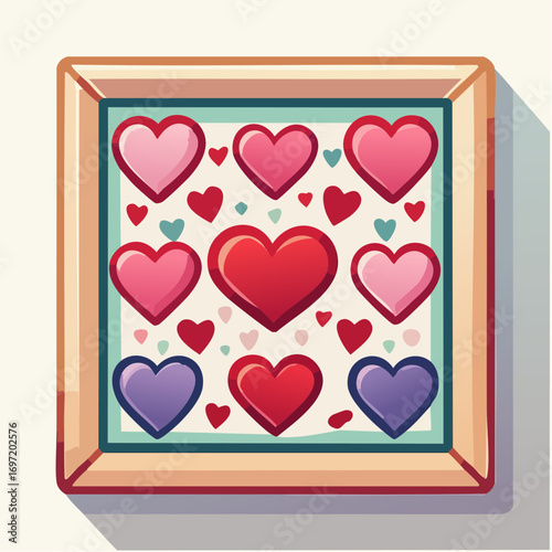 Un tableau contenant de multiples coeurs de tailles et couleurs différentes ,amour, tendresse, cadeau, décoratif, fond blanc uni