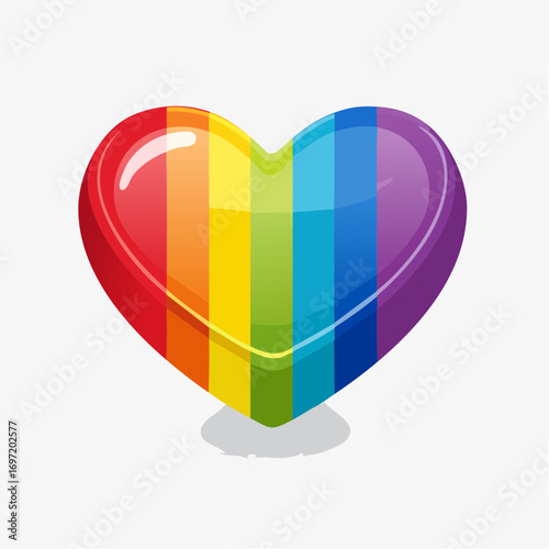 Coeur en  3D aux couleurs de l'arc-en-ciel, fond blanc