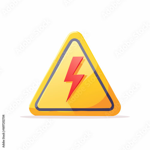 Panneau danger électricité, panneau triangulaire jaune avec un éclair rouge à l'intérieur, fond blanc
