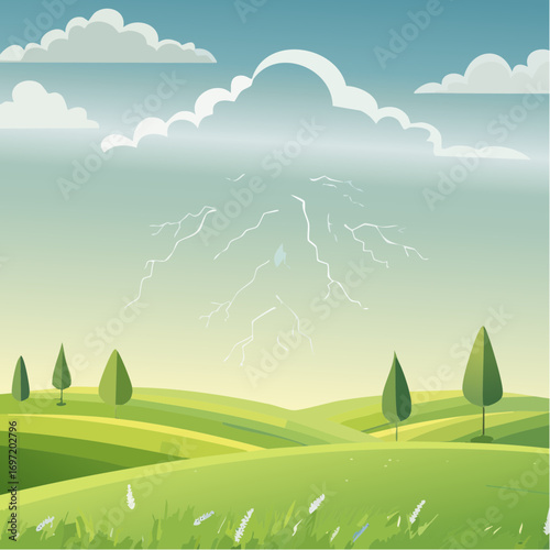 Des éclairs dans le ciel, foudre, nature, vallée