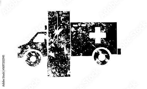 Vector Distressed monochrome of an emergency ambulance vehicle.