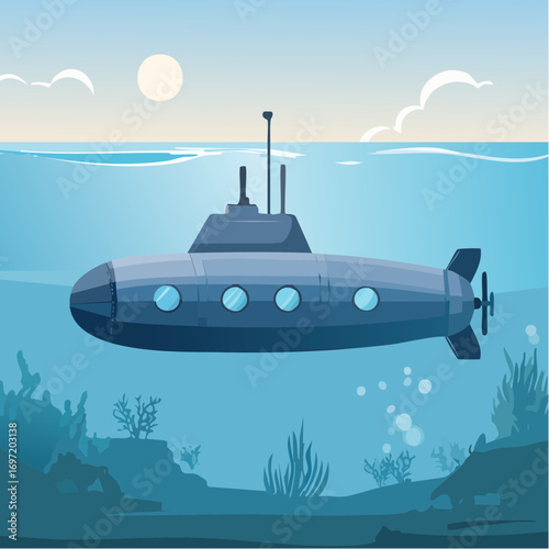 jolie illustration d'un sous-marin en immersion
