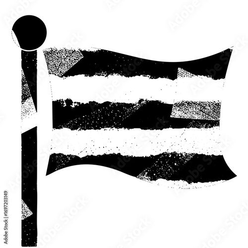 Vector Waving flag with horizontal stripes on a pole.