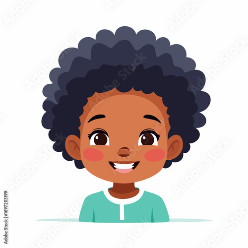 Petite fille noire, adorable, souriante, mignonne, coupe Afro, portrait serré, isolé, fond blanc
