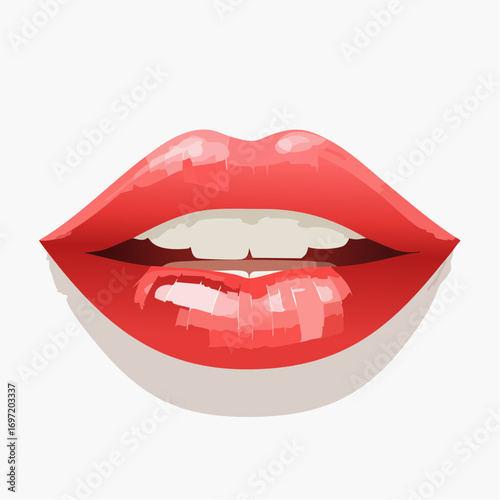 Joie bouche de femme en gros plan, lèvres rouges, fond blanc, isolé, féminité, sensualité