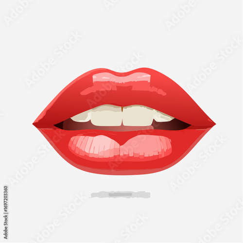 Joie bouche de femme en gros plan, lèvres rouges, fond blanc, isolé, féminité, sensualité