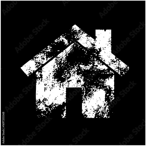Vector Distressed house with chimney and roofline.