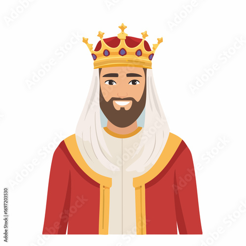 Roi, Prince, monarque, portant une couronne, barbu, portrait, isolé, fond blanc