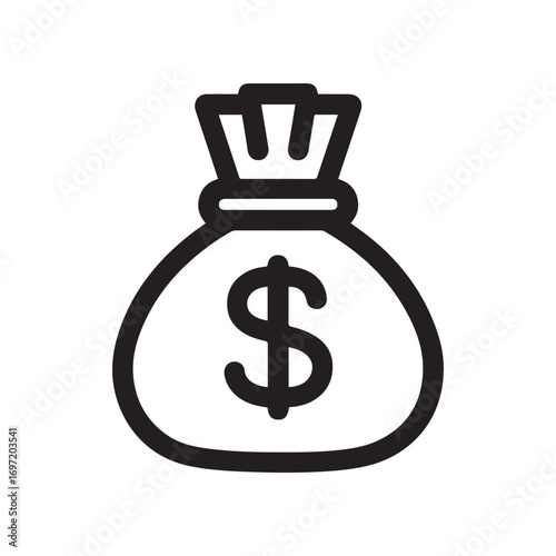Black Outline Icon of Money Bag with Dollar Sign