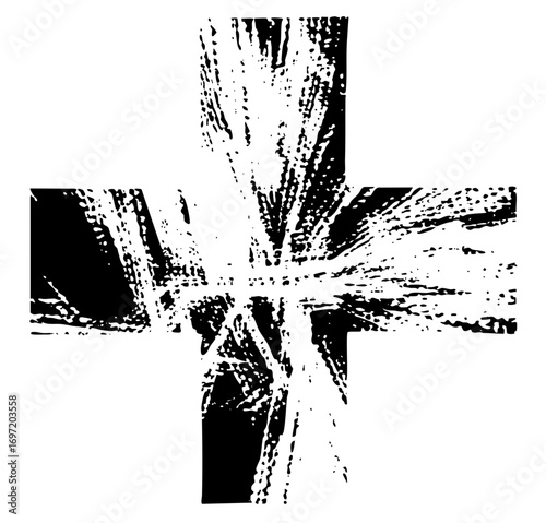 Vector Distressed cross with rough edges and textured details.