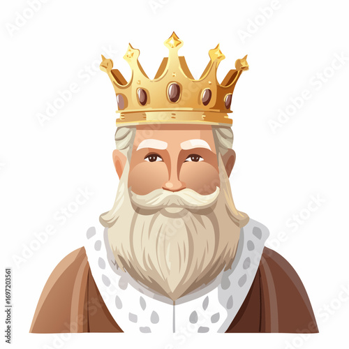 Roi, Prince, monarque, portant une couronne, barbu, portrait, isolé, fond blanc