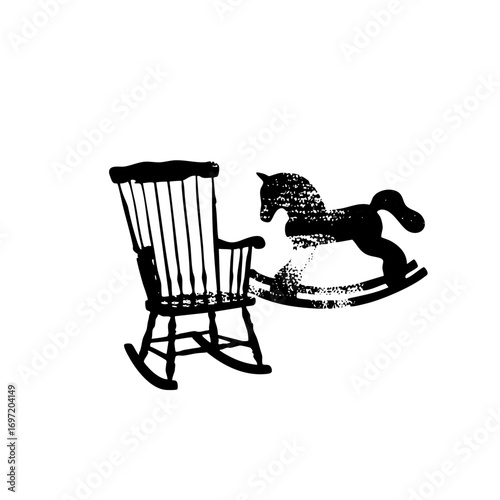Vector Vintage rocking chair and rocking horse .