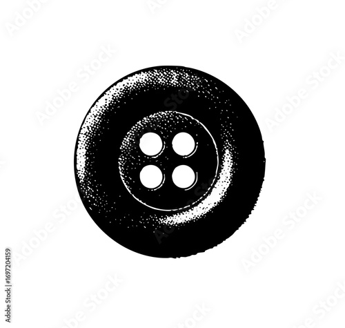 Vector Detailed of a four-hole button with textured edges.