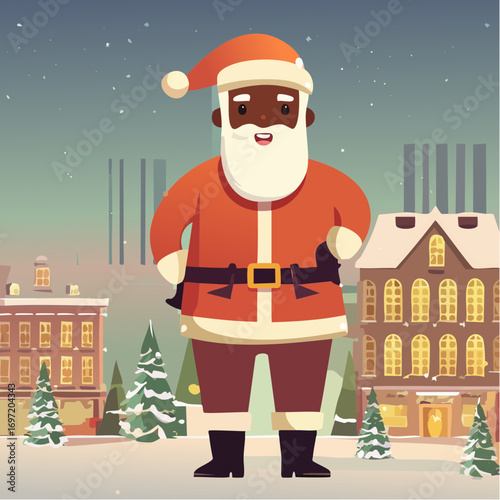 Père Noël noir, hiver, neige, extérieur, enfantin, mignon