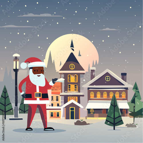Père Noël noir, hiver, neige, extérieur, enfantin, mignon