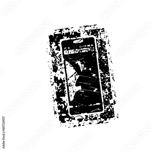 Vector Monochrome smartphone with a shadowy figure on the screen.