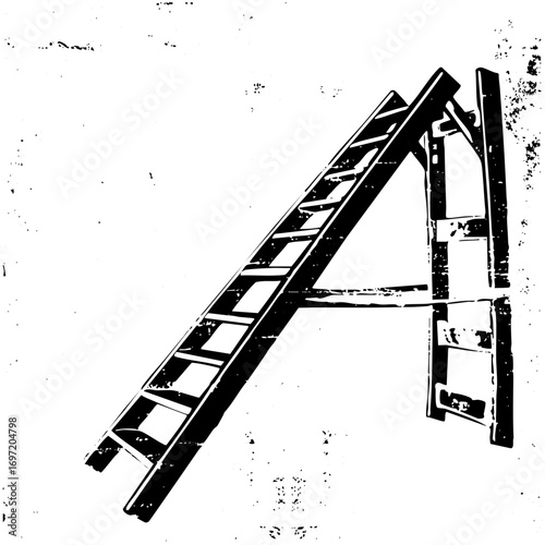 Vector Detailed of a wooden extension ladder leaning against a wall.