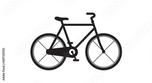 A black silhouette of a bicycle with thin tires and a simple frame on a white background is shown