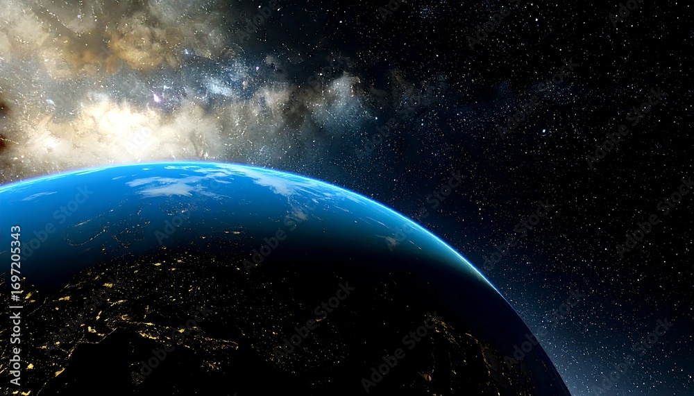 Obraz premium Spectacular earth view from deep space with city lights glimmering below