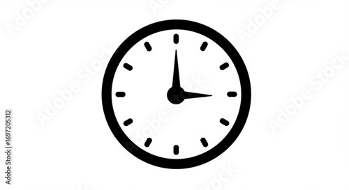 Illustration of a simple black and white clock face with hands showing the time at three o'clock