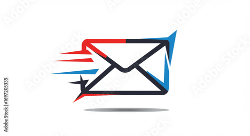 Stylized speeding envelope with red and blue accents indicating rapid mail delivery service icon design