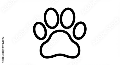 A simple black outline drawing of a paw print with four toe pads and a large heel pad design icon