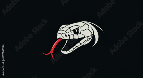 Illustration of a snake head with a red tongue sticking out on a black background design style image