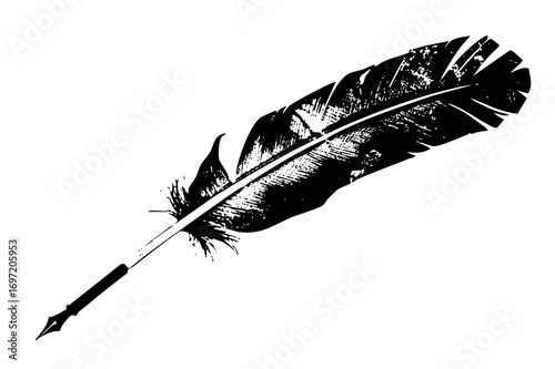 Vector Elegant quill pen with detailed feather .