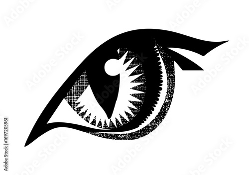 Vector Stylized eye with reflective highlight and textured iris.
