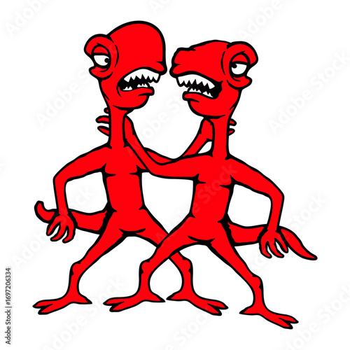 2 Dino Monster Friends Crew Team Couple Evil Hugging
