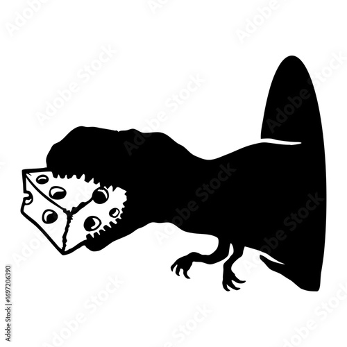 T-Rex Eating Cheese Mouse Hole Devour Tyrannosaurus Silhouette