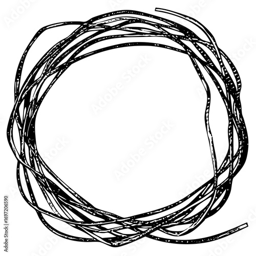 Vector Entangled strands form a circular scribble .