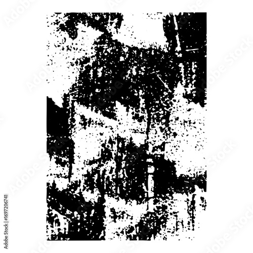 Vector Abstract distressed texture features irregular black shapes.
