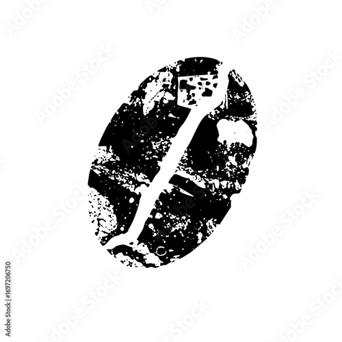 Vector Distressed coffee bean with central fissure.