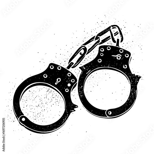 Vector Detailed black and white of metal handcuffs.