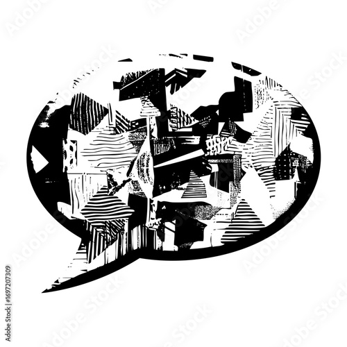 Vector Abstract cityscape within a circular frame.