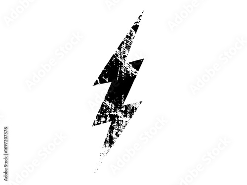 Vector Bold black lightning bolt with distressed texture.