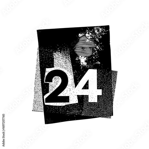 Vector Bold number twenty-four over distressed texture.