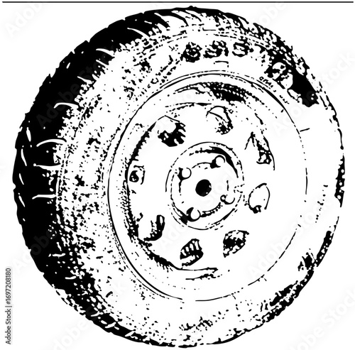 Vector Detailed vector of a rugged tire with a central hub.