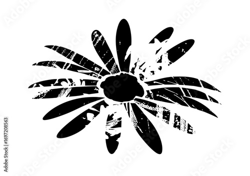 Vector Black floral depicts a stylized daisy with textured petals.