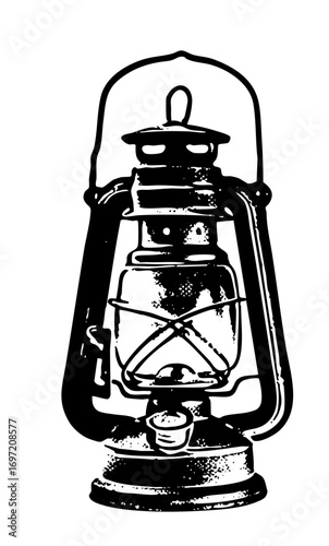 Vector Vintage kerosene lantern with a sturdy metal frame.
