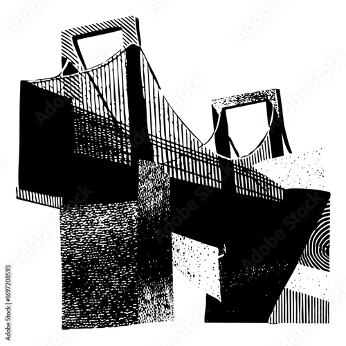 Vector Abstract geometric structures with suspended elements create a dynamic composition.