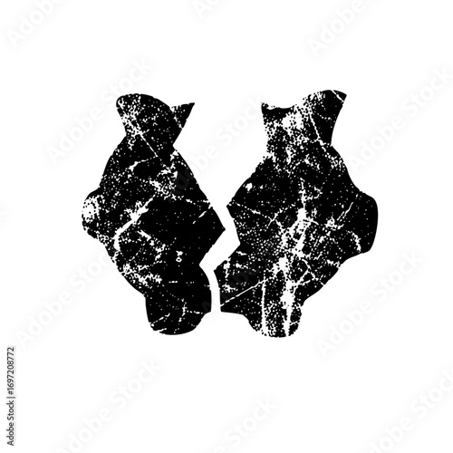 Vector Broken heart shapes with distressed texture create a fractured symbol.